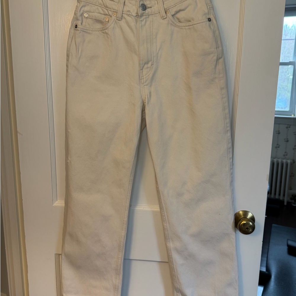 Weekday Rowe Extra High Rise Straight Jeans Ivory 100% Cotton Women 28x30